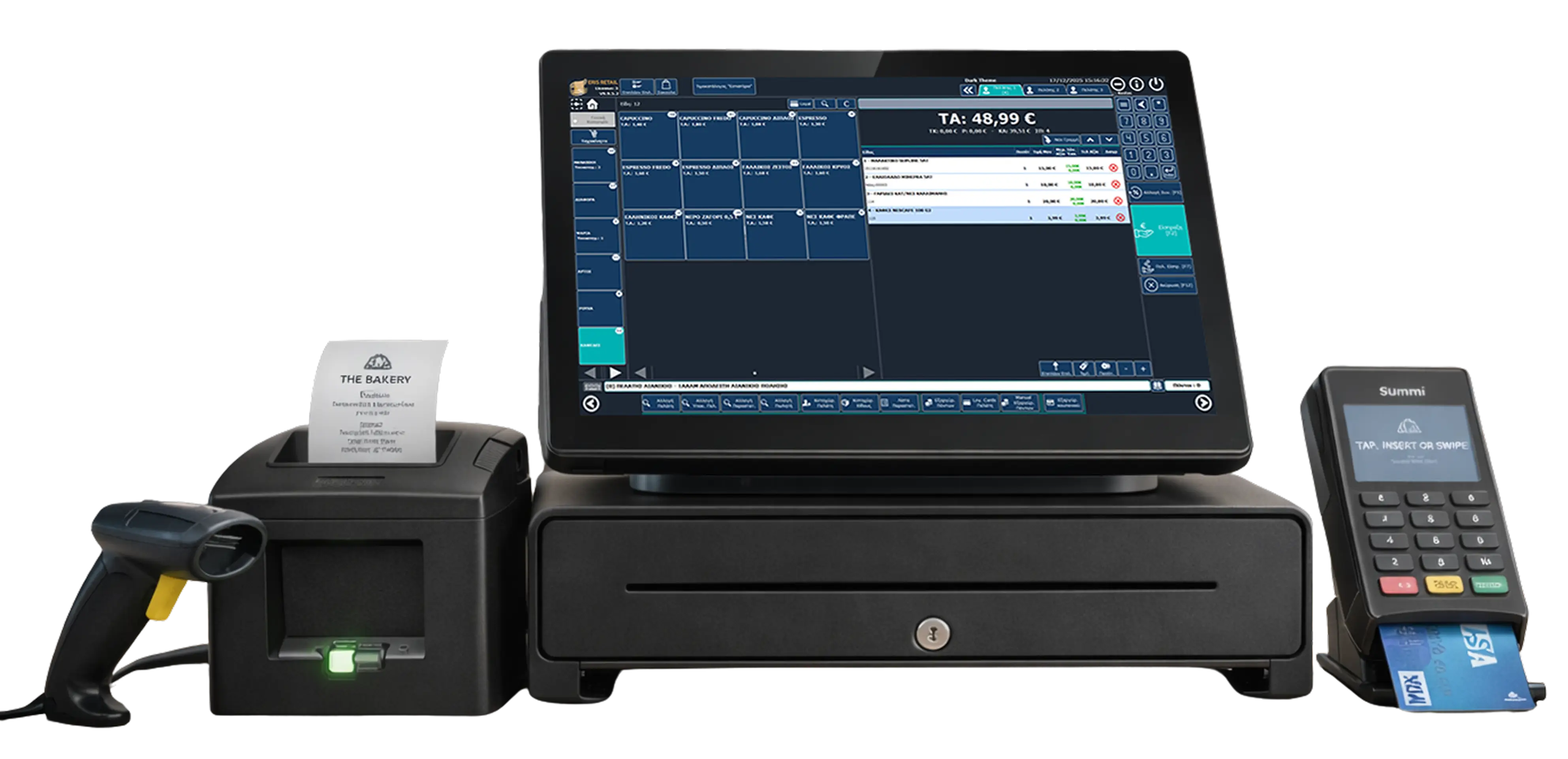 Eris Retail — ταμείο αφής, εκτυπωτής, scanner, συρτάρι & POS terminal